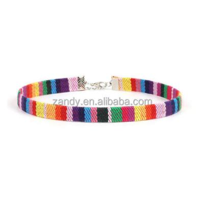 China Colorful Bohemia Fashion Jewelry Lace Embroidery Stripe Ribbon Choker Necklace for sale