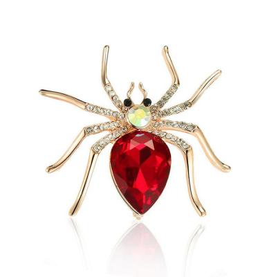 China Custom ALLOY Insect Spider Ruby Rhinestone Crystal Brooch For Animal Garment Women Party Jewelry for sale