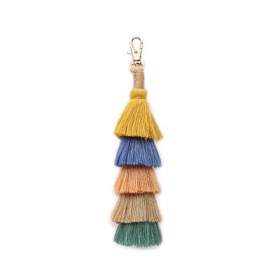 China Original Creative Fashion Alloy Bag Boho Statement Cotton And Cotton Handmade Tassel Pendant Keychains for sale