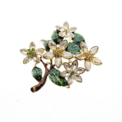 China 2018 ALLOY Women's Natural Tree Of Life Vintage Brooches With Flower Crystal Rhinestone Branches Plant Brooches for sale