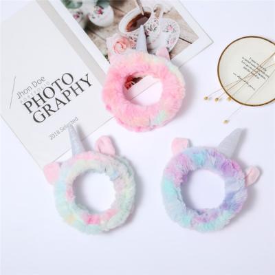 China Coral Fleece Unicorn Spa Headbands Wholesale With Cute Bow Hair Accessories For Girls Coral Fleece Headband for sale