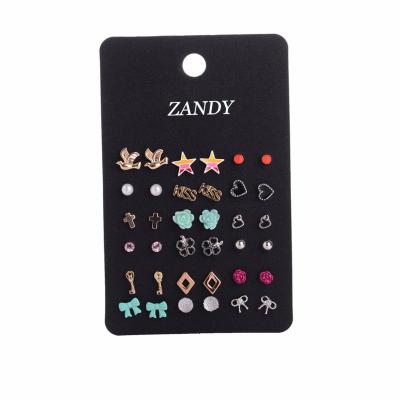 China BOHEMIA Fashion Accessories Stud Earring Sets 18 Pairs/Pack Cross Stud Earrings Heart Love Flower Stars Bird for sale