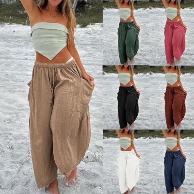 China Hot Sale Ladies QUICK DRY Pants Loose High Waist Wide Leg Pants Wholesale Loose Casual Cotton Canvas Trousers for sale