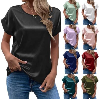 China Hot Sale Casual Ladies Anti-wrinkle Fashion Summer T-shirts Round Neck Tops Straight Ladies Clothes Wholesale In Stock for sale