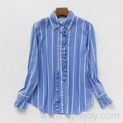 China WT013-Women Breathable Cotton Vertical Striped Shirt for sale