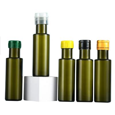 China SWIVEL Round 100ml Empty Amber Olive Oil Glass Bottle Soy Sauce Vinegar Cooking Wine Bottle Kitchen Seasoning Bottle for sale