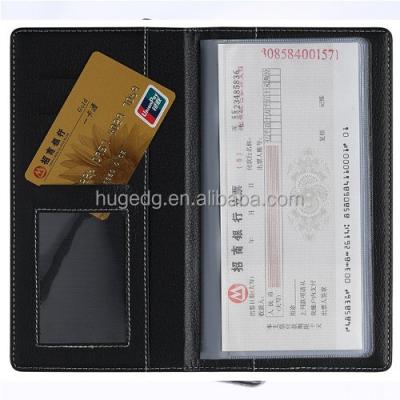 China Rectangle Business Black Leather Check Holder PVC Book Ticket Cover for sale