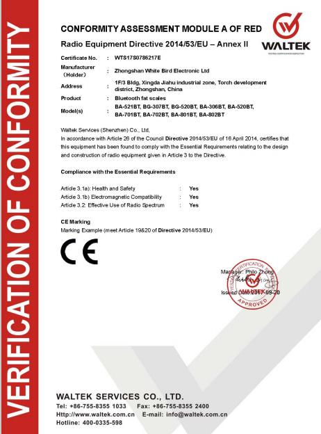 CE - Zhongshan White Bird Electronic Ltd.