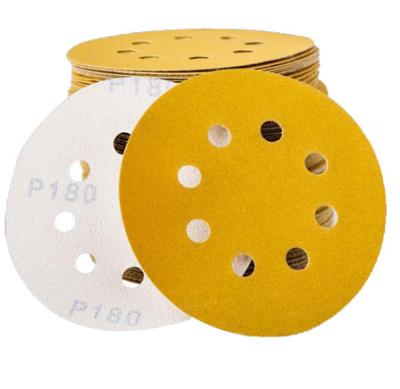 China 8 Holes Polishing Gold Round Abrasive Wood Sanding Paper Disc For Wood And Metal Treatment for sale