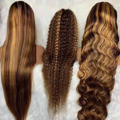 China Barely shedding thick soft smooth wavy cuticle lined ombre frontal virgin remy lace wig human hair brown wigs highlight for sale