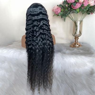 China Natural Cuticle 4*4 Natural Harmonious Raw Hair Full Lace Wig 100% Straight Soft Thick Straight Hair Shedding Long Barely Curly Wig for sale