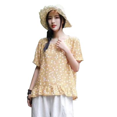 China Casual wear fashion branded clothes stock lot women's short sleeve shirts blouse cheap garment stocklady's with factory price for sale