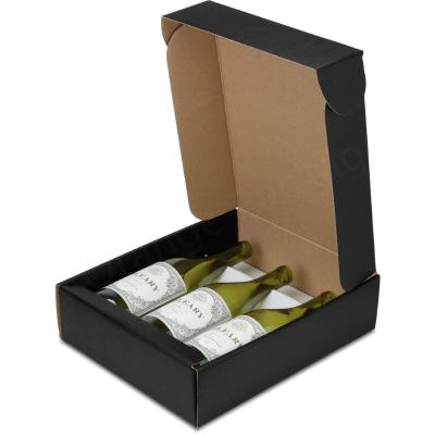 China Recyclable Custom Make Black Corrugated Box For 3 Bottle Wine Shipping Shipping Box With Tray for sale