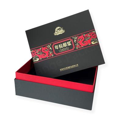 China Recyclable Personalized Stamping Wine Box Gift Logo Set Black Rigid Luxury Special Cardboard Box Wine for sale