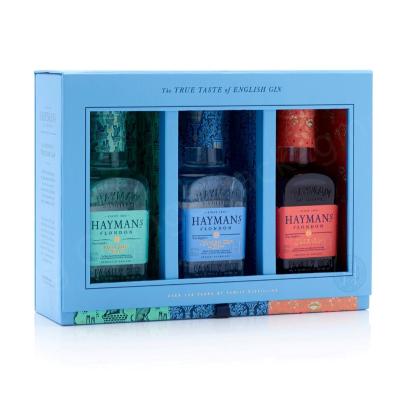 China High Quality Handmade Blue Printed Packaging Whiskey Box Window Wine Gift Box With Ribbon Handle for sale