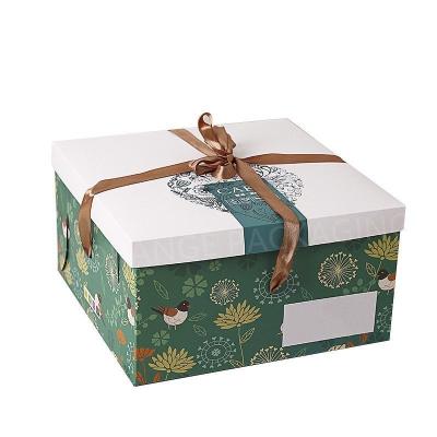 China Recyclable Wholesale Custom Printed 8, 10, 12 Inch Square Paper Cake Box With Colored Ribbon for sale