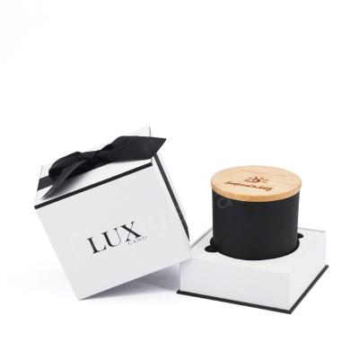 China Printed Recyclable And Black Hot Sale White Box For White Rigid Candle Candle Box With Ribbon Bow for sale