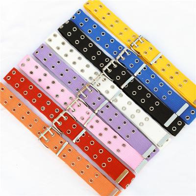 China Fashion.Casual new summer personality street pulling double row hole hollow canvas solid color belt girl for sale