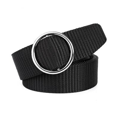 China Fashion Fashionabe Slim And Simple Soft Korean Round Buckle Young Ladies Nylon Belt Pants for sale