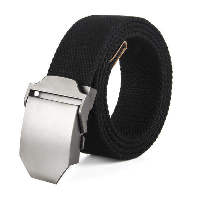 China Fashional Buckle Stripe Solid Color Canvas Plain Zinc Alloy Belt Men's Pure Cotton Thickened Belt for sale