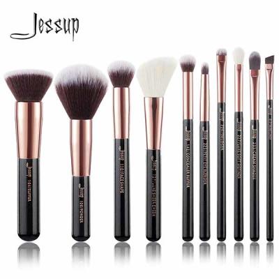 China Negro real y Rose Gold Makeup Brushes del sistema de cepillo del maquillaje del pelo de Jessup 10pcs en venta