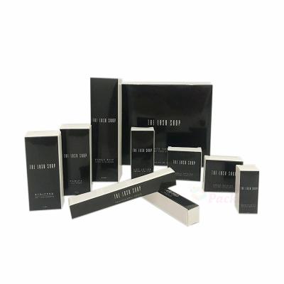 China Recyclable Custom Printed Gloss Varnishing Black Custom Coated Paper Cosmetic Packaging Beauty Product Box for sale