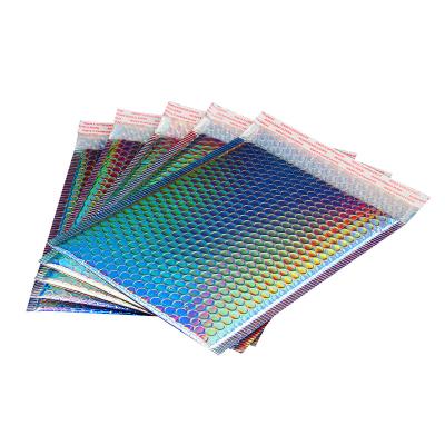 China Cosmetic Mailing Holographic Packaging Bubble Wrap Mailing Bags Poly Metallic Holographic Bubble Mailers for sale