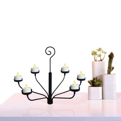 China Best-selling Wedding Hanging Decoration Hanging Black Iron Metal Chandelier Tea Light Candle Holder Stand for sale