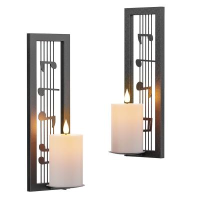 China Graceful Bar Shape Hot Sale Fashion Novelty Design Black Iron Metal Wire Wall Pillar Candle Holders for sale