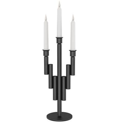 China Novelty New Arrival Wedding Dinner Table Centerpieces Cast Iron Taper Black Candlestick Holder Stand for sale