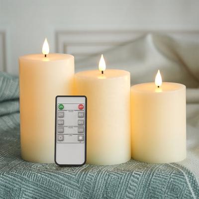 China Bestselling Flameless Set of 3 Wick Pillar Battery Operated Non-Moving Electronic Candles with Remote Control Led Flameless Candle for sale