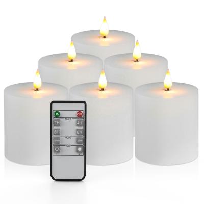 China 6 Event Decor Newcomer Flameless Set 3 Inch 3D Flame Pillar LED Blink Remote White Flameless Candles for sale