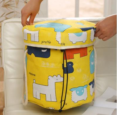 China Dropshipping Viable 2 In 1 Animal Cartoon Cloth Storage Bucket Bag With Lid Clothes Play Cleaning Storage Bin For Kids for sale