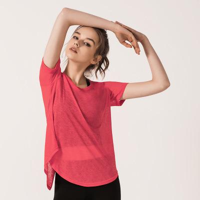 China Solid Color Breathable Sportswear Breathable Quick Drying Top Women Back Split Short Yoga Sleeve T-shirt Blouse Workout Clothes dropshipping for sale