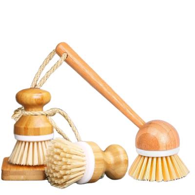 China Hot-selling Sustainable Scrub Bamboo Brush Dish Wooden Cleaning Scrubber Set Suitable For Basin 3 Piece Set for sale