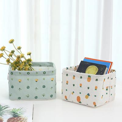 China Viable Foldable Waterproof Canvas Cosmetics Sundries Cloth Grocery Grocery Desktop Storage Box for sale