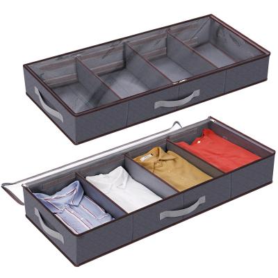 China Modern Hot Selling Product Set of 2 Under Bed Foldable Storage Boxes Divider with Strong Handle and Clear Window for Clothes for sale