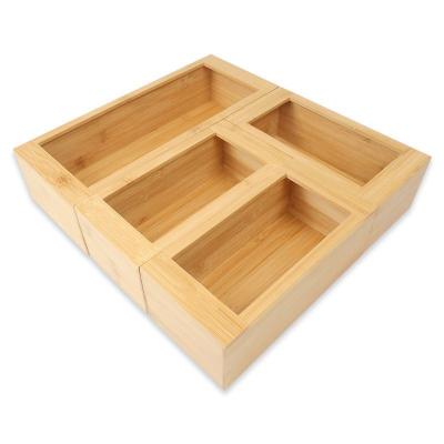 China 4 Piece Folding Bamboo Kitchen Drawer Bag Storage Box Food Storage Bag Organizer Holders Set for sale