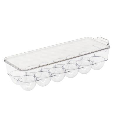 China Newest Viable 12 Egg Tray Transparent Kitchen PET Egg Fridge Storage Box Organizer With Lid And Handle for sale