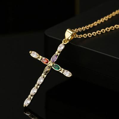 China Romantic Fashionable Female White Crystal Pendant Necklace Charm Gold Chain Necklaces For Women Wedding Cute Bridal Cross Necklace for sale