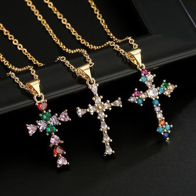 China Romantic Fashion Simple Cross Pendant Necklace For Boy Girl Gold Color Stainless Steel Jesus Christian Jewelry Gift Chain for sale