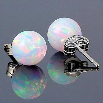 China New Fashionable Unique Silver Color Earrings White Fire Opal Stud Earrings For Women Jewelry for sale