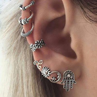 China TRENDY 8pc/set Bohemia Earrings Dangle Sun Hand Design Ear Stud For Women Antique Silver Color Ear Cuff Ear Bone Piercing Earrings for sale