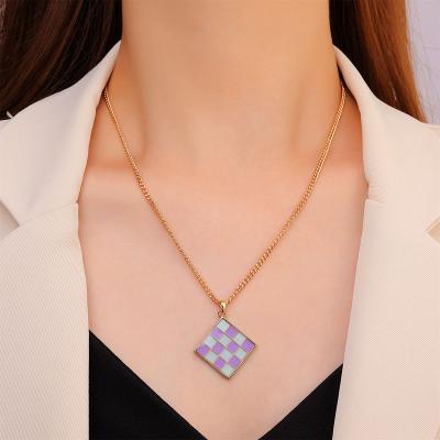 China Romantic Insti Checkerboard Clavicle Chain Necklace Romantic Oil Drip Multicolor Drip Sweet Colorimetric Necklace For Female for sale