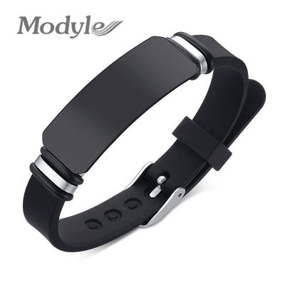 China New Brand Vintage Fashion Stainless Steel Medical Alert Silicone Black White Custom ID Bracelets Engraving Bracelet For Men for sale