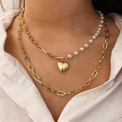 China New Double-Layer Romantic Creative Love Multi-Layer Retro Chain Clavicle Pendant Necklace For Women for sale