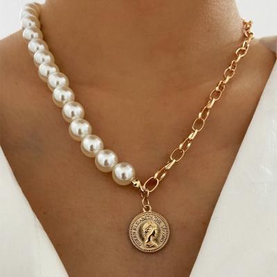 China European and American pearl border creative simple retro coin bead main pendant necklace new romantic main pendant necklace for sale