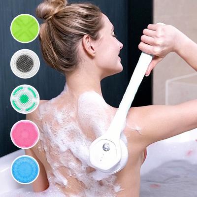 China Long Handle Wave Reusable Electric Automatic Shower Brush Silicone Round Facial Cleansing Brush for sale