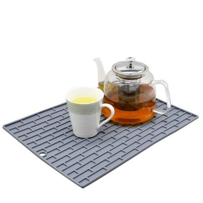 China Durable Silicone Heat Insulation Dish Drain Mat Draining Pad Large Counter Top For Cup Bowl Heat Resistant for sale