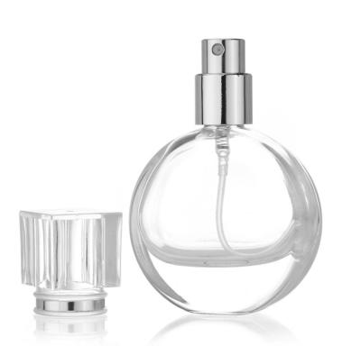 China Wholesale Luxury 50ML Square Perfume Round Shape Glass Flat Perfume Bottle Order-Friendly Bottle for sale